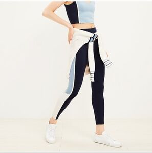 Lou & Grey Colorblock Feel Good Pocket Leggings Navy White Stripe Blue Athletic